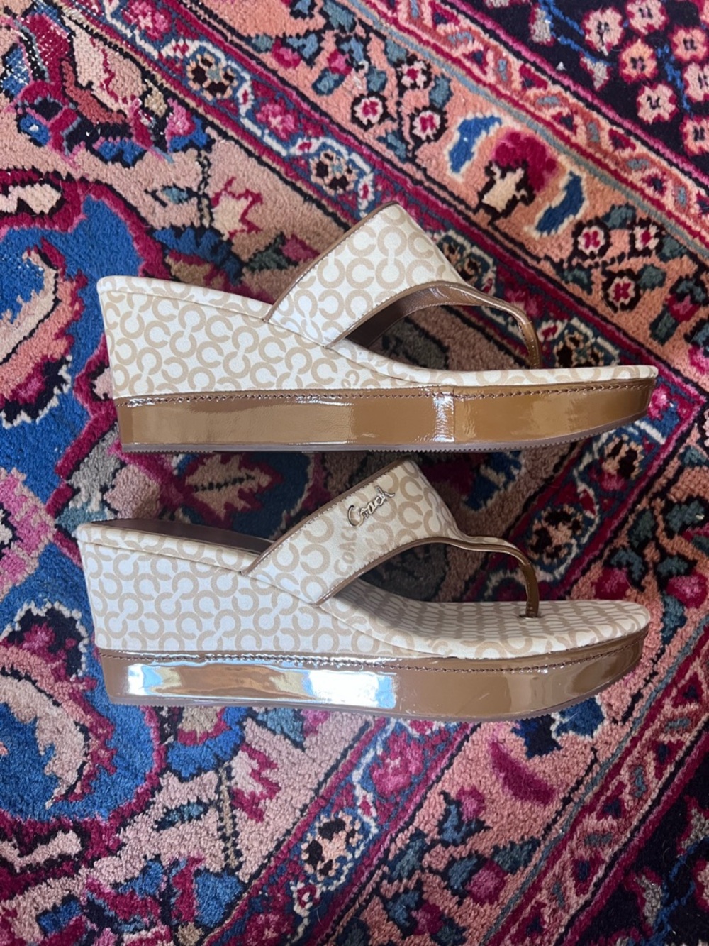 Coach Felicia Signature Wedge Flip Flops | Logo Print | Size 8.5 - Picture 3 of 5